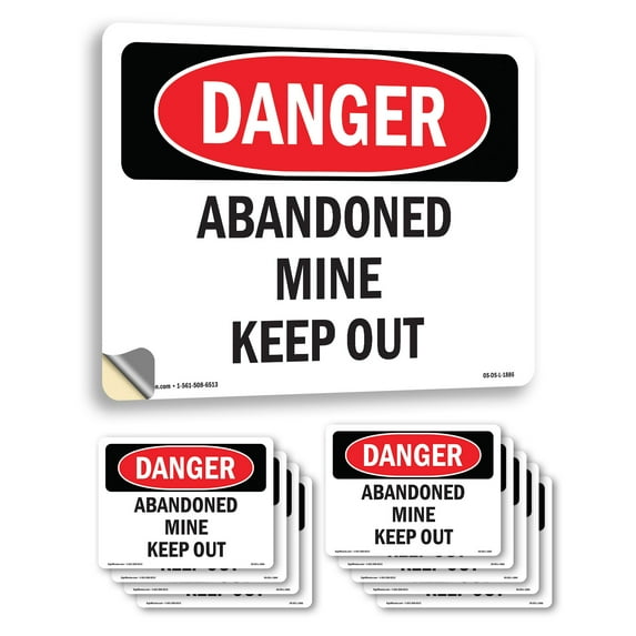 Abandoned Mine Keep Out OSHA Danger Vinyl Decal Label 14 Inch x 10 Inch - 10 Pack