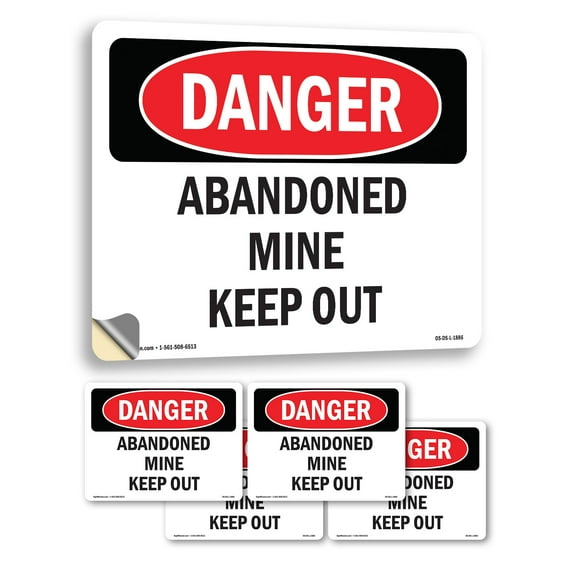 Abandoned Mine Keep Out OSHA Danger Vinyl Decal Label 5 Inch x 3.5 Inch - 5 Pack
