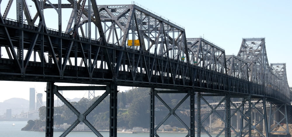 Abandoned Old Bridge and Yerba Buena Island viewed from San Francisco-Oakland Bay Bridge San Francisco Oakland California USA Canvas Art - Panoramic Images (26 x 12)