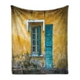 thumbnail image 1 of Abandoned Soft Flannel Fleece Blanket, Outside View of Deserted House with Details in Vietnam Grungy Yellow Wall, Cozy Plush for Indoor and Outdoor Use, 70" x 90", Yellow Teal Green, by Ambesonne, 1 of 5