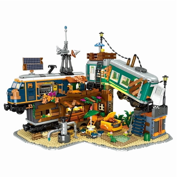 Abandoned Train Park Building Blocks, 2349PCS Ruined Train Cabin Street View Model for Adult Collection