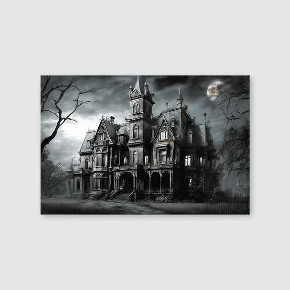 Abandoned haunted mansion, Gothic Vintage House Art, Spooky Oil Painting Print, Dark Academia Printable, Moody Gothic Home Decor Full Size 24''x36'' The Golden Shop