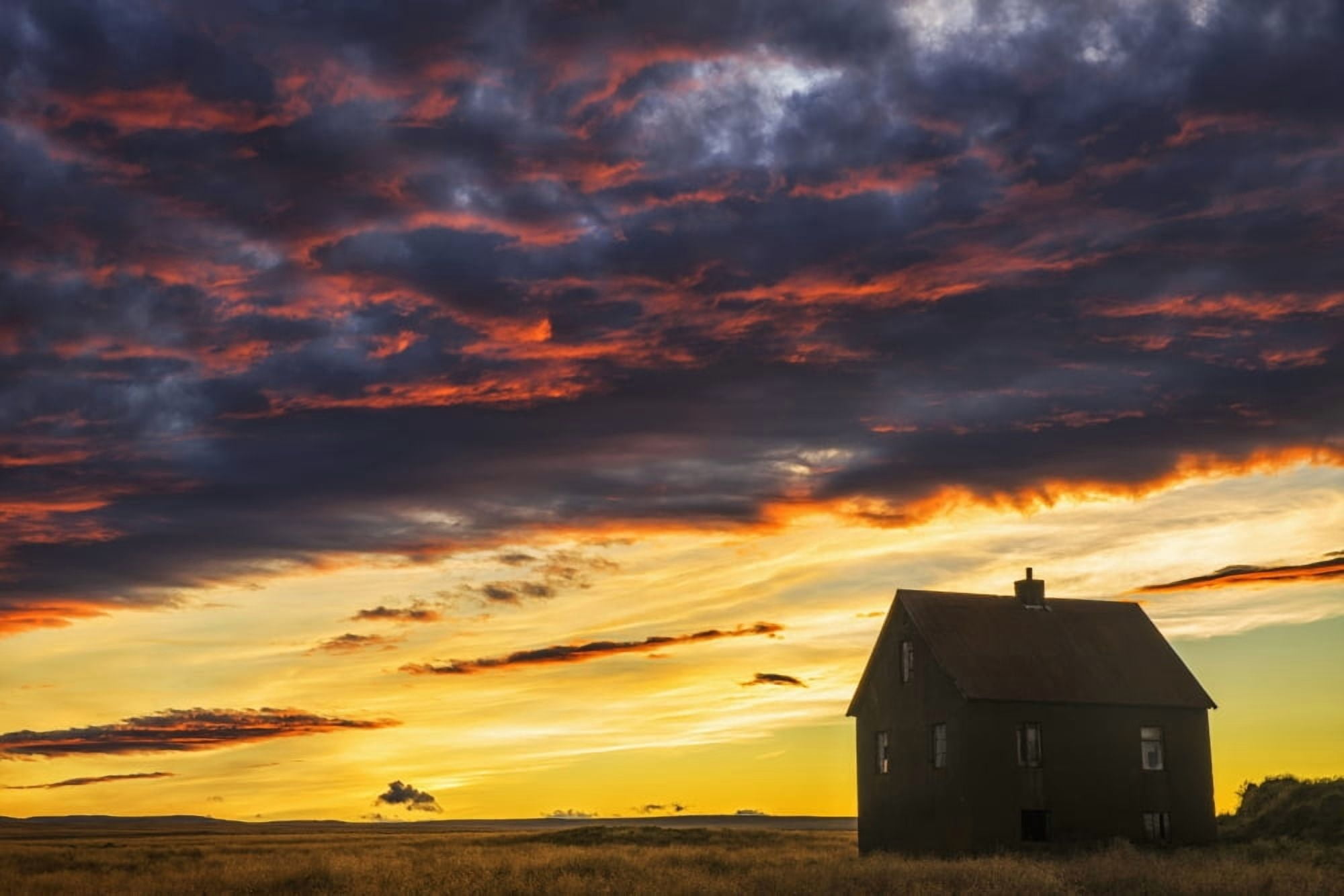 Abandoned house in rural Iceland with a brilliant sunset Iceland Canvas Art - Robert Postma Design Pics (19 x 12)