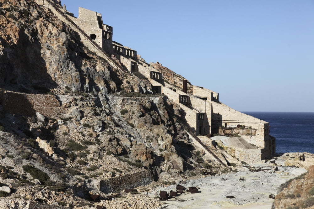 Abandoned sulfur processing facility with powered incline Milos Greece Canvas Art - Richard RoscoeStocktrek Images (18 x 12)