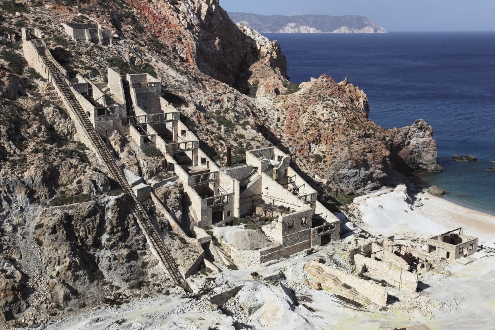 Abandoned sulfur processing facility with powered incline Milos Greece Canvas Art - Richard RoscoeStocktrek Images (35 x 23)