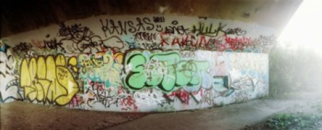 Abandoned underpass wall covered with graffiti at Fort Tilden beach Queens New York City New York State USA Canvas Art - Panoramic Images (30 x 12)