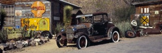Abandoned vintage car at the roadside Route 66 Arizona USA Canvas Art - Panoramic Images (36 x 12)