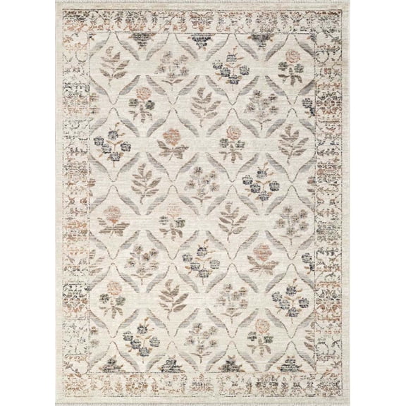 Abani Alara Cream Vintage Garden Floral Area Rug 6x9 Power-Loomed