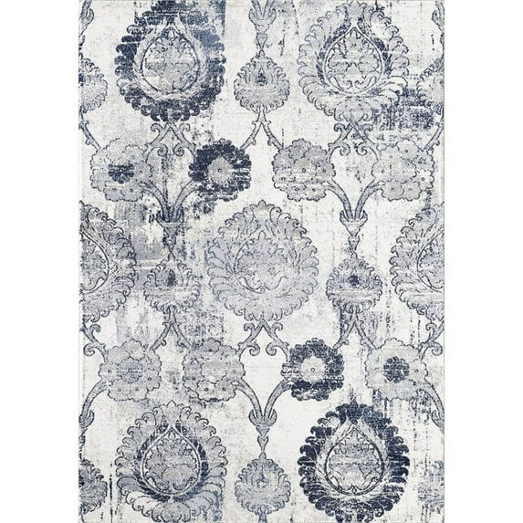 Abani Arto 5'3"W x 7'6"D ART100A Medallion Distressed Ivory and Blue Area Rug