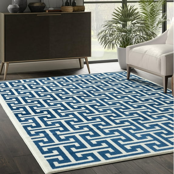 Abani Arto Collection Area Rug Mid Century Modern Bedroom Living Room Decor Floor Rug 5 x 8 Blue Cream