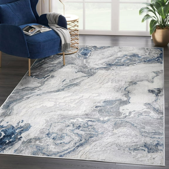 Abani Atlas Collection Blue Grey 6' x 9' Abstract Marble Contemporary Area Rug