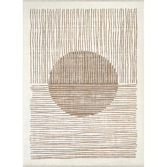 Abani Austin 4x6 Geometric Area Rug Modern Sun Motif Beige Brown Indoor