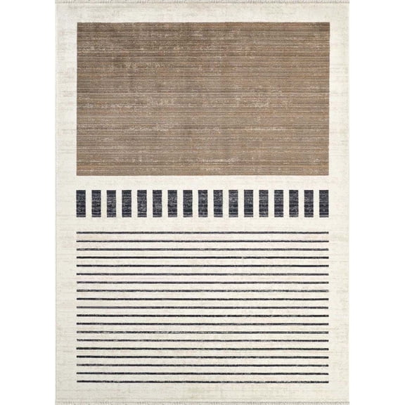 Abani Austin 8x10 Geometric Area Rug Stripe Block Beige Brown Black Indoor