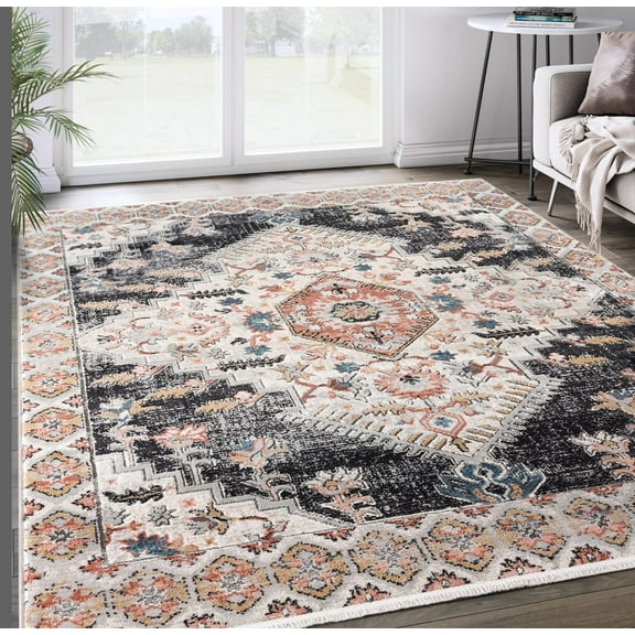 Abani Azure Collection Area Rug Mid Century Modern Bedroom Living Room Decor Floor Rug 2 x 3 Beige