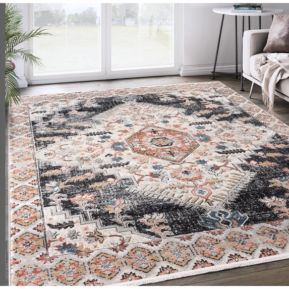 Abani Azure Collection Area Rug Mid Century Modern Bedroom Living Room Decor Floor Rug 5 x 8 Beige