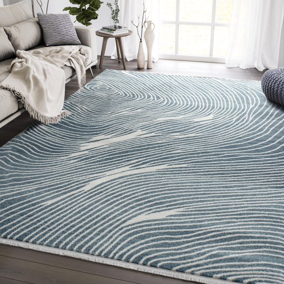Abani Azure Collection Area Rug Mid Century Modern Bedroom Living Room Decor Floor Rug 8 x 10 Blue Cream