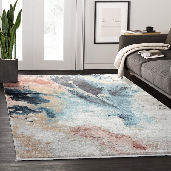 Abani Azure Collection Area Rug Mid Century Modern Bedroom Living Room Decor Floor Rug 8 x 10 Blue Orange