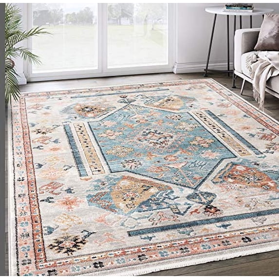 Abani Azure Collection Beige Teal 8' x 10' Medallion Tribal Vintage Area Rug