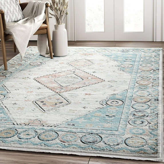 Abani Azure Collection Blue 4' x 6' Medallion Vintage Rug