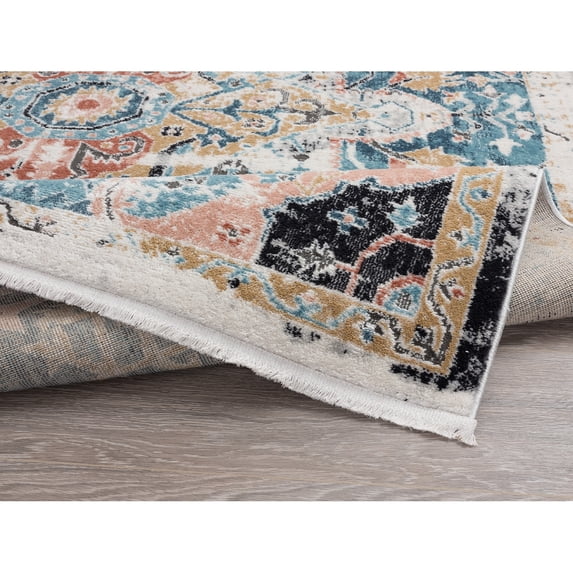 Abani Azure Collection Medallion Faded Teal Blue Persian Area Rug 5'3" x 7'6" 5' x 8'