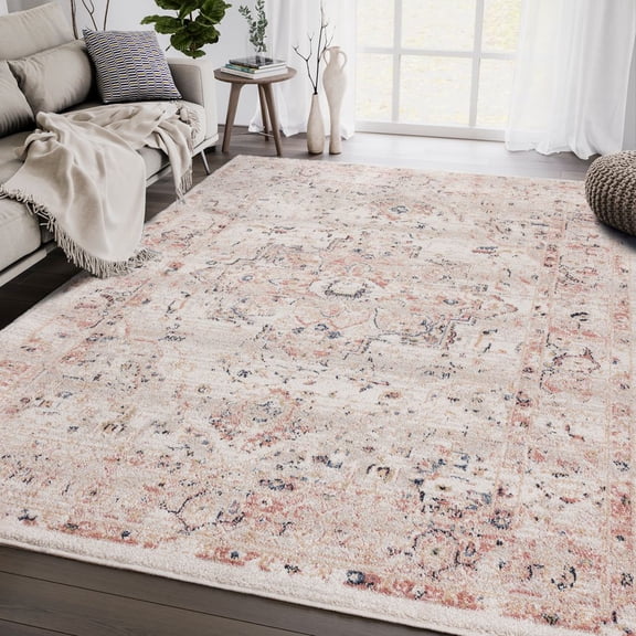 Abani Babylon Collection Beige 5' x 8' Medallion Farmhouse Area Rug