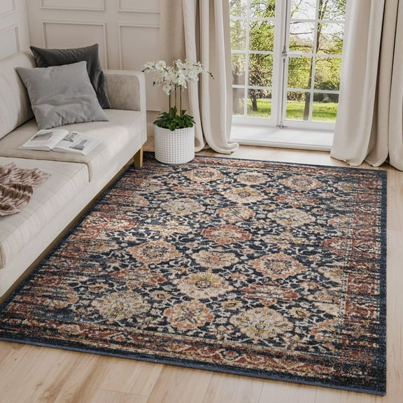 Abani Babylon Collection Navy Blue 8'11" x 12' Distressed Multi-Medallion Vintage Area Rug