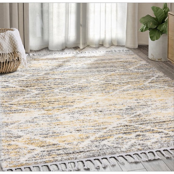 Abani Boston 7'9"W x 10' 2"D BOS120A Grey Cream Shag Area Rug
