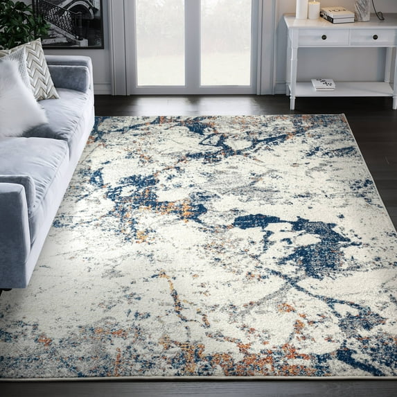 Abani Casa Collection Area Rug Mid Century Modern Bedroom Living Room Decor Floor Rug 5 x 8 Blue Grey