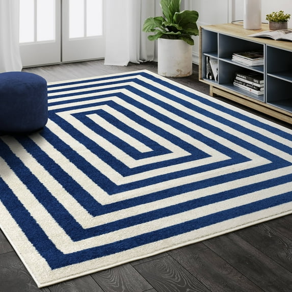 Abani Casa Collection Area Rug Mid Century Modern Bedroom Living Room Decor Floor Rug 6 x 9 Navy Blue Cream