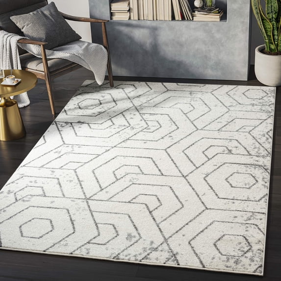 Abani Casa Collection Beige 4' x 6' Honeycomb Hexagon Modern Area Rug