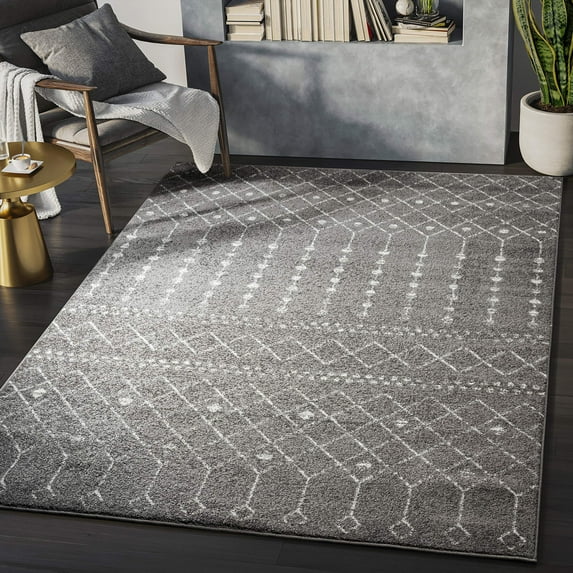Abani Casa Collection Grey 4' x 6' Moroccan Linear Pattern Modern