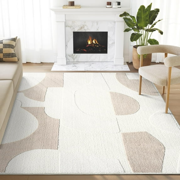 Abani Cozy Collection Area Rug Mid Century Modern Bedroom Living Room Decor Floor Rug 4 x 6 Neutral Cream