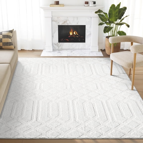 Abani Cozy Collection Area Rug Mid Century Modern Bedroom Living Room Decor Floor Rug 5 x 8 Cream