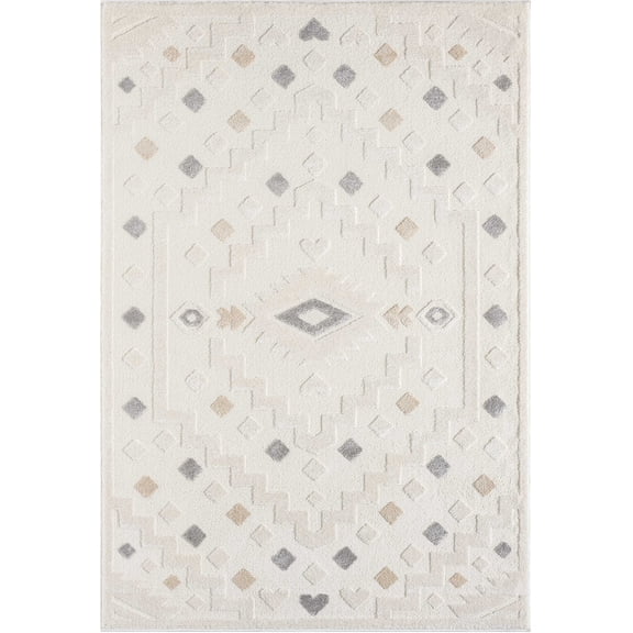 Abani Cozy Tribal Rug 4x6 Cream Grey Power-Loomed Indoor Area Rug