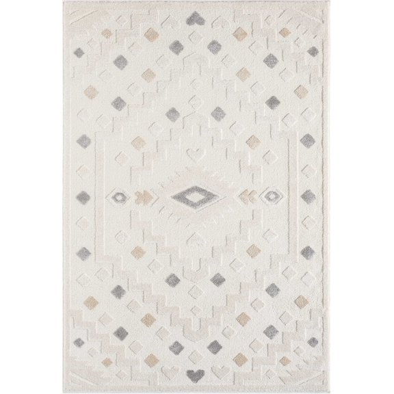 Abani Cozy Tribal Rug 8x10 Cream Grey Power-Loomed Indoor Area Rug