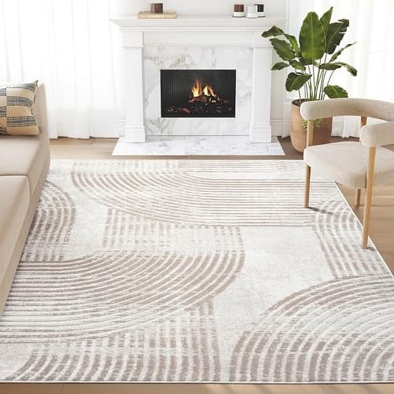 Abani Cream Area Rug for Living Room, Bedroom -Mid-Century Modern- 2' x 3' -Durable & Easy to Clean