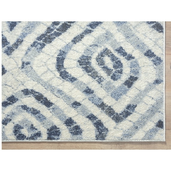 Abani Cruz Geometric Blue and Ivory Indoor Area Rug 4' x 6' 4' x 6'