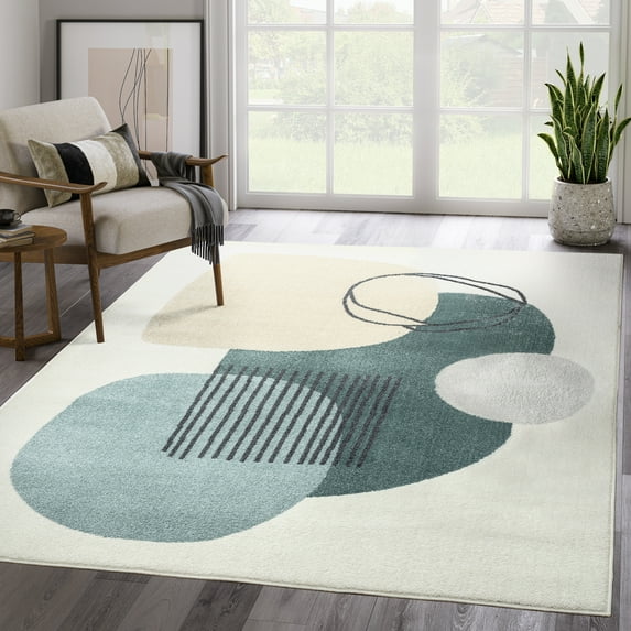 Abani Deco Collection Area Rug Mid Century Modern Bedroom Living Room Decor Floor Rug 4 x 6 Cream Green