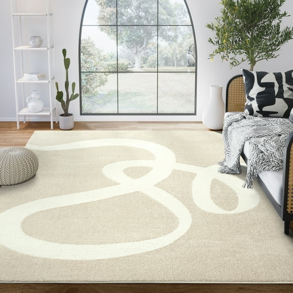 Abani Deco Collection Area Rug Mid Century Modern Bedroom Living Room Decor Floor Rug 5 x 8 Cream Beige