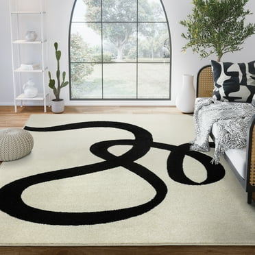 Abani Deco Collection Area Rug Mid Century Modern Bedroom Living Room Decor Floor Rug 5 x 8 Cream Black