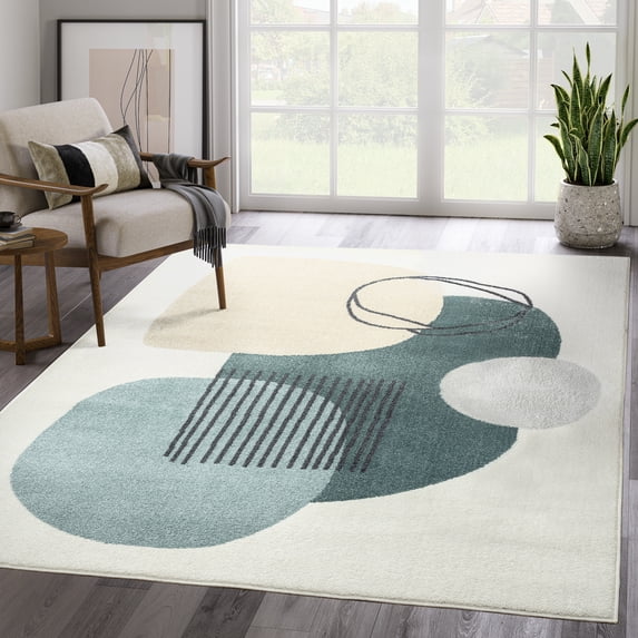 Abani Deco Collection Area Rug Mid Century Modern Bedroom Living Room Decor Floor Rug 5 x 8 Cream Green