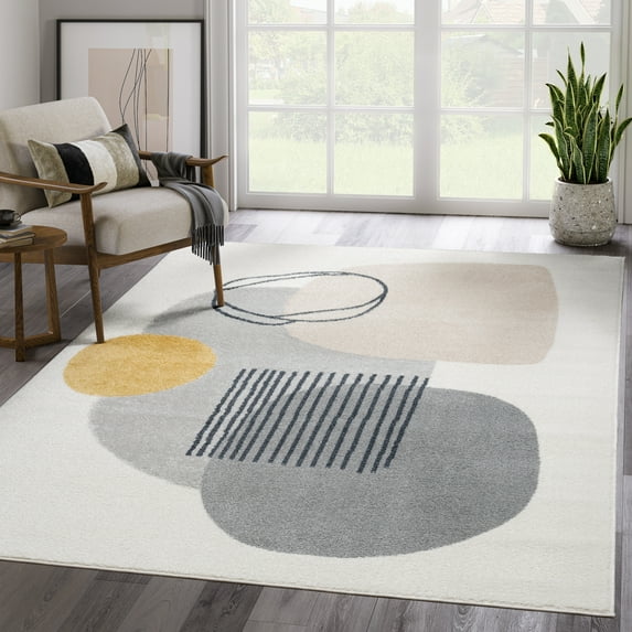 Abani Deco Collection Area Rug Mid Century Modern Bedroom Living Room Decor Floor Rug 6 x 9 Cream Grey
