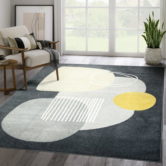 Abani Deco Collection Area Rug Mid Century Modern Bedroom Living Room Decor Floor Rug 8 x 10 Cream Dark Grey