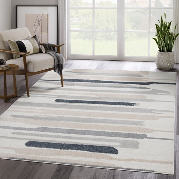 Abani Deco Collection Area Rug Mid Century Modern Bedroom Living Room Decor Floor Rug 8 x 10 Cream Grey