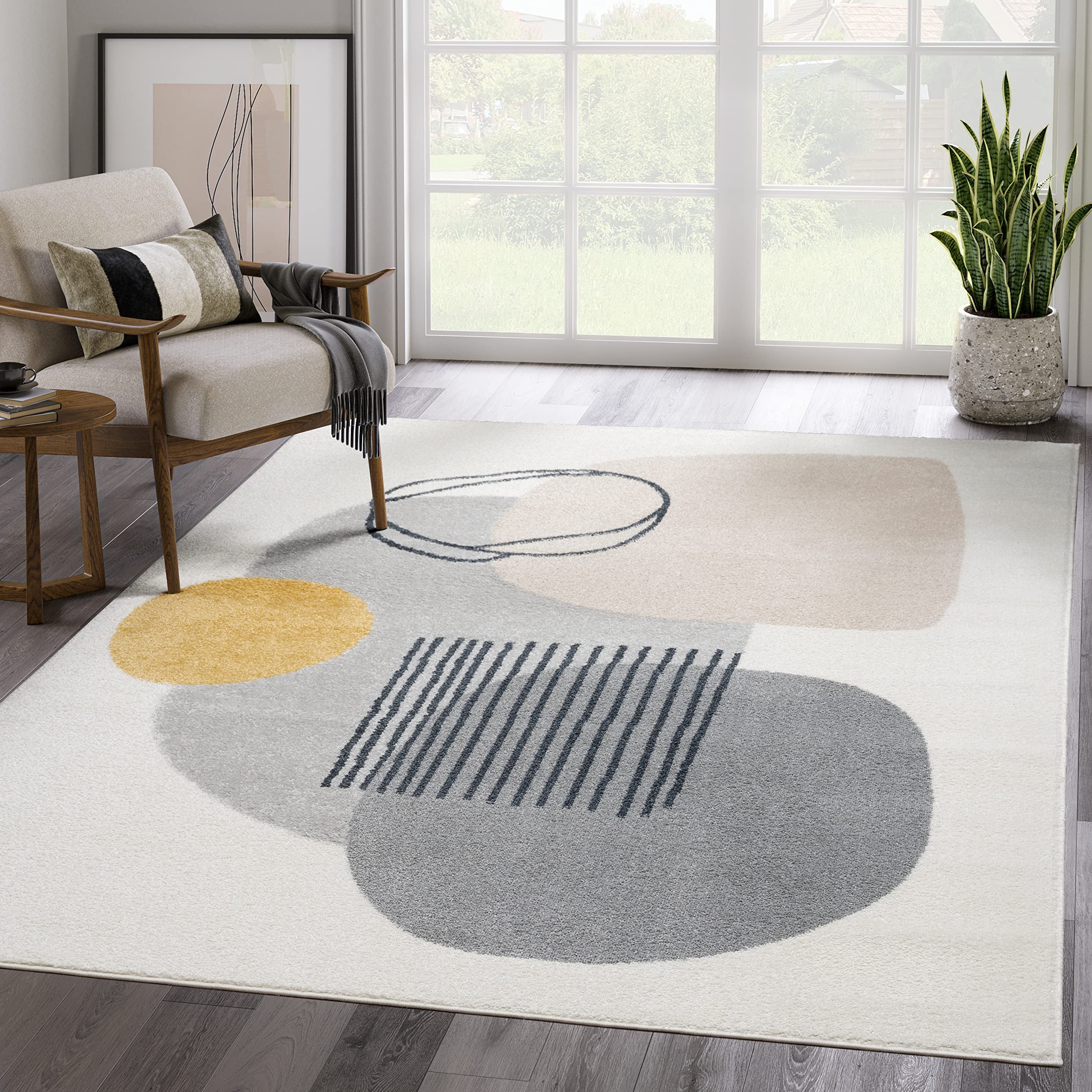 Abani Deco Collection Area Rug Mid Century Modern Bedroom Living Room Decor Floor Rug 9 x 12 Cream Grey