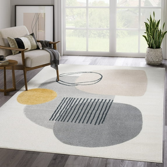 Abani Deco Collection Area Rug Mid Century Modern Bedroom Living Room Decor Floor Rug 9 x 12 Cream Grey