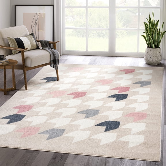 Abani Deco Collection Cream Pink 8' x 10' Houndstooth Modern Area Rug