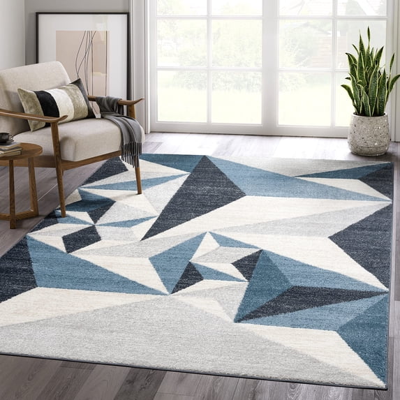 Abani Deco Collection Grey Blue 6' x 9' Geometric Triangles Modern Area Rug