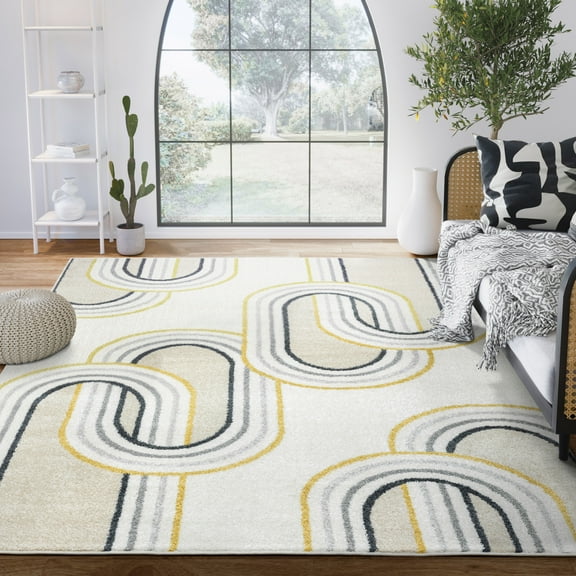Abani Deco Collection Grey Yellow 6' x 9' Links Modern Area Rug