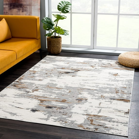 Abani Dunes Collection Grey Brown 8' x 10' Brush Strokes Contemporary Area Rug